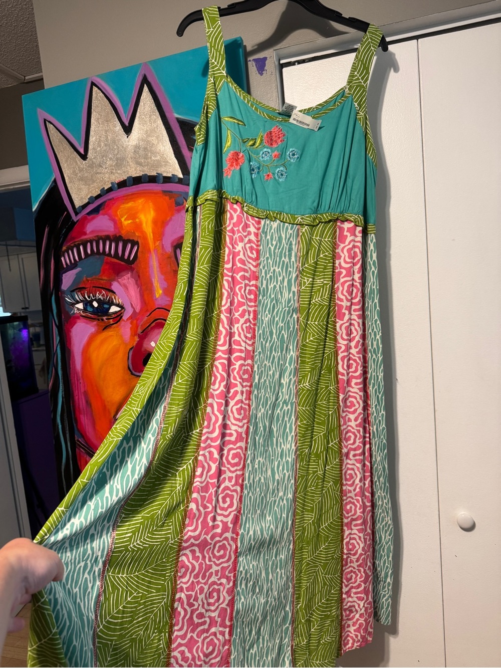NWT Boho Floral Embroidered Mixed Print Maxi Dress Size XL